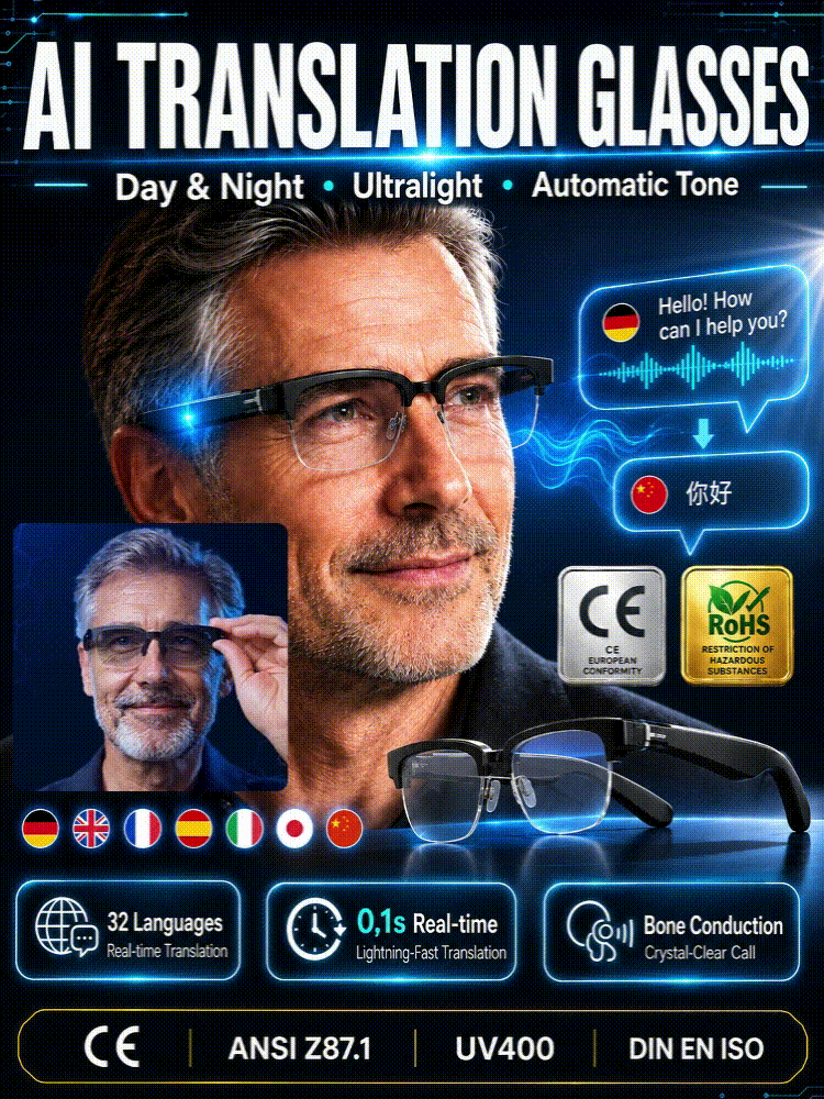 AI Smart Long Battery Life Wireless Bluetooth 6.0 Translation Glasses