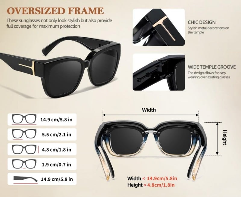 🕶️ Polarized Sunglasses for Women – UV400 Protection, Floral Frame, Fit Over Prescription Glasses