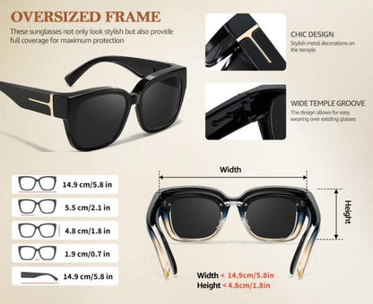 🕶️ Polarized Sunglasses for Women – UV400 Protection, Floral Frame, Fit Over Prescription Glasses
