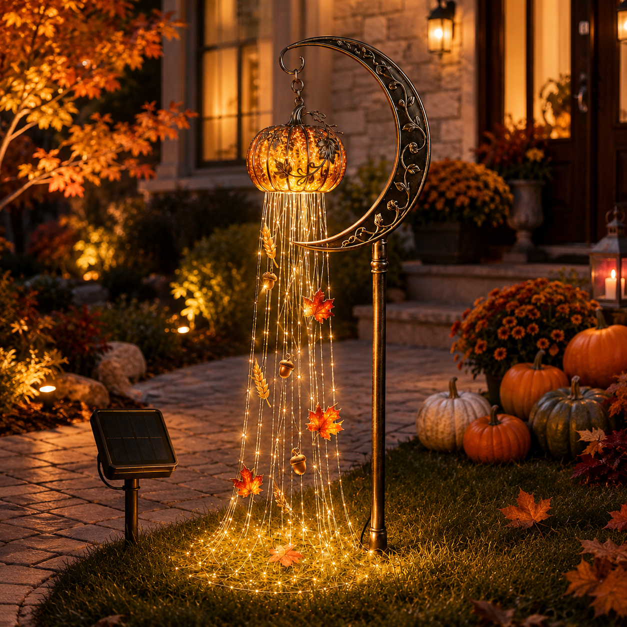 🎃 Harvest Moon Pumpkin Glow Solar Cascade Yard Light