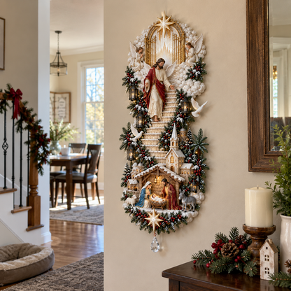 ✨ Jesus Christmas Wall Hanging – Illuminated Nativity Stairway Decor