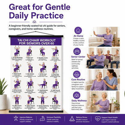 🏅Chair Tai Chi Workout Poster for Seniors – 16 Seated Exercises for Balance & Flexibility (16×24 in)