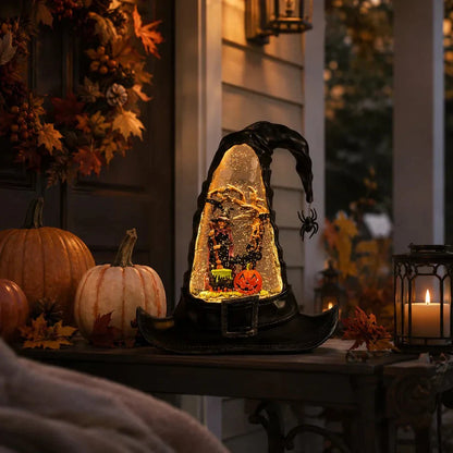 🎃🧙‍♀️Witches Hat Lighted Water Lantern With Swirling Glitter - USB Included