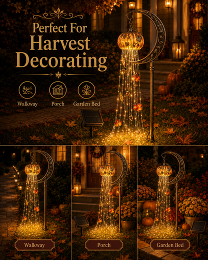 🎃 Harvest Moon Pumpkin Glow Solar Cascade Yard Light