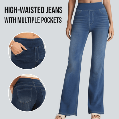 🏆High Waist Taschen Washed Casual Bootcut Jeans