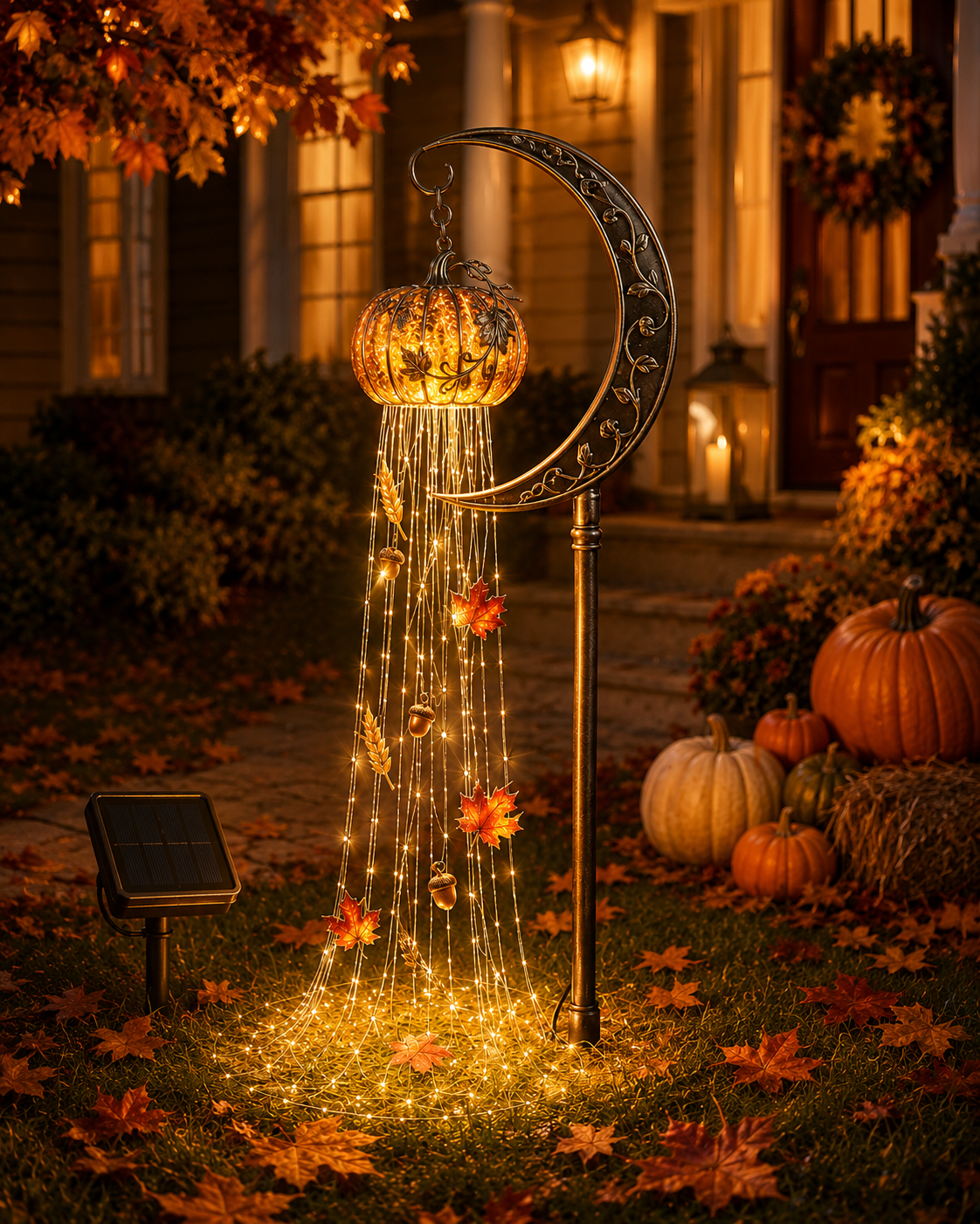 🎃 Harvest Moon Pumpkin Glow Solar Cascade Yard Light
