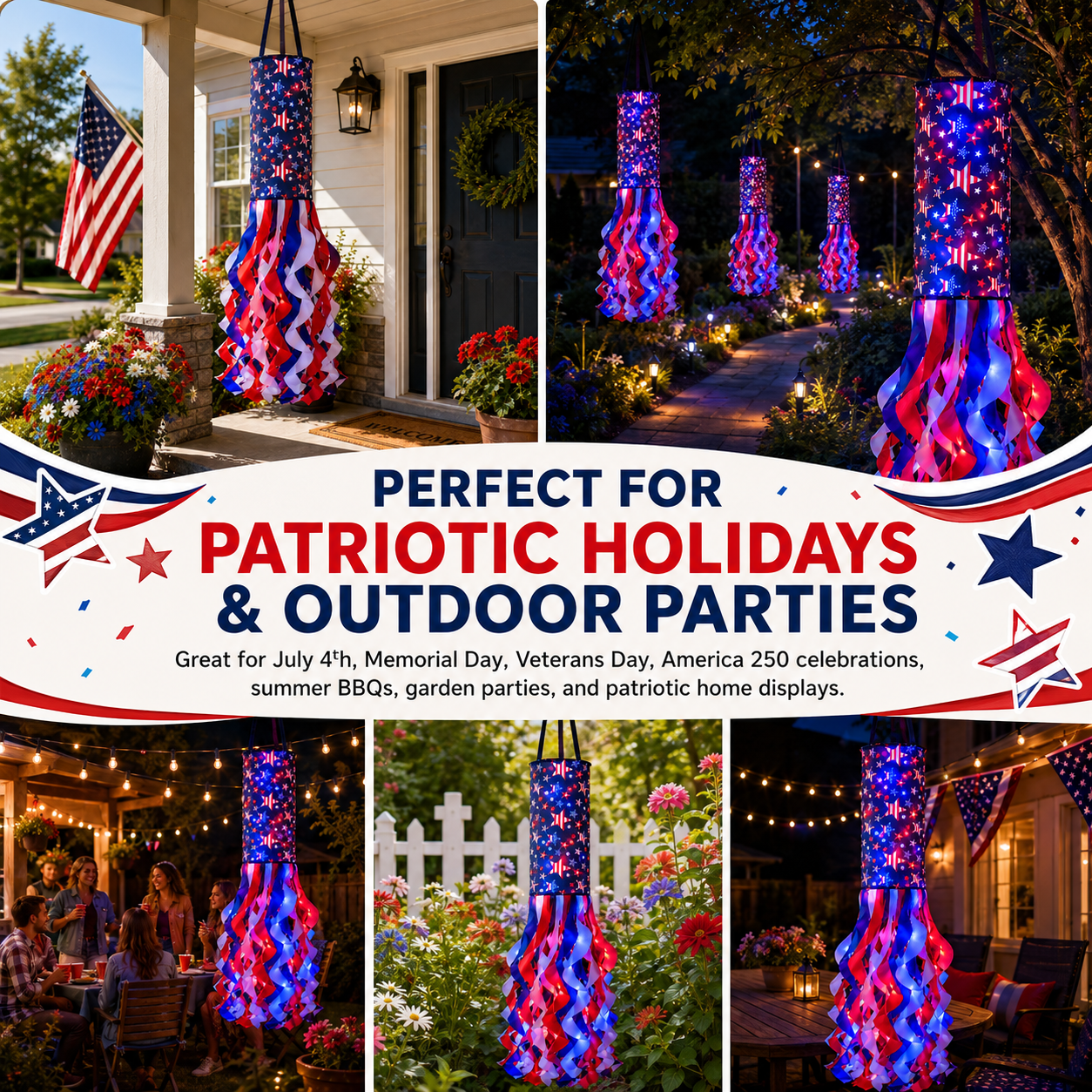 🗽USA 250th Anniversary Light-up Hanging Windsock Patriotic Decor🦅