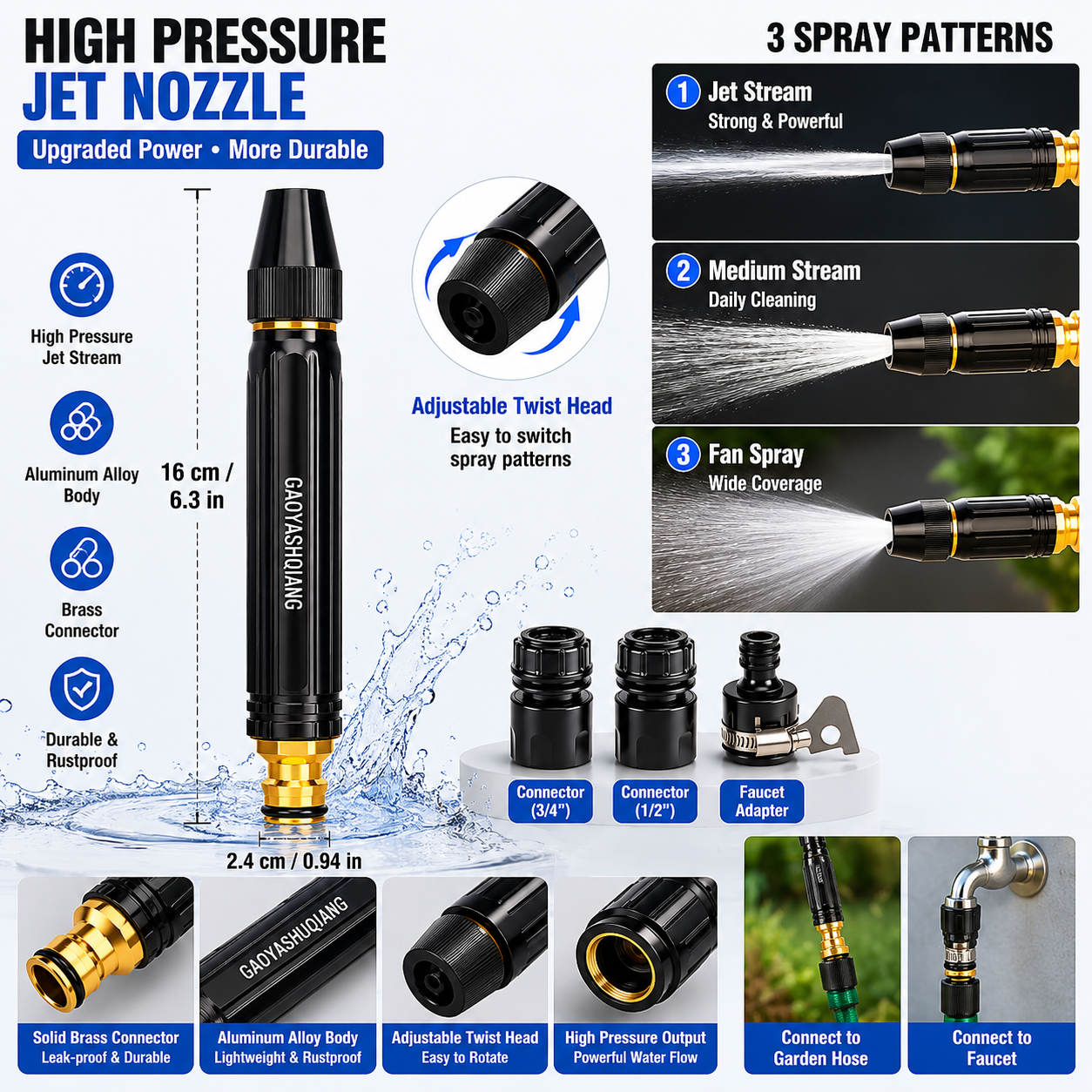 🚀Last Day 50% OFF✨Heavy Duty Adjustable Twist Hose Nozzle Jet Sweeper Nozzle