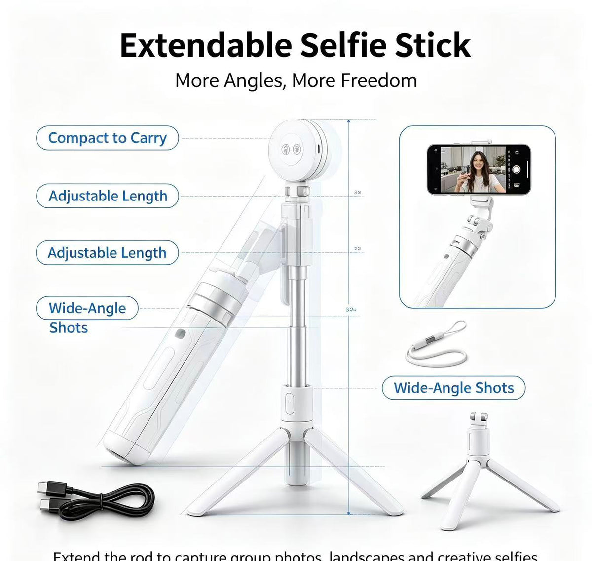 📸4-in-1 Magnetic Phone Grip & Selfie Stick Tripod with Zoom Control