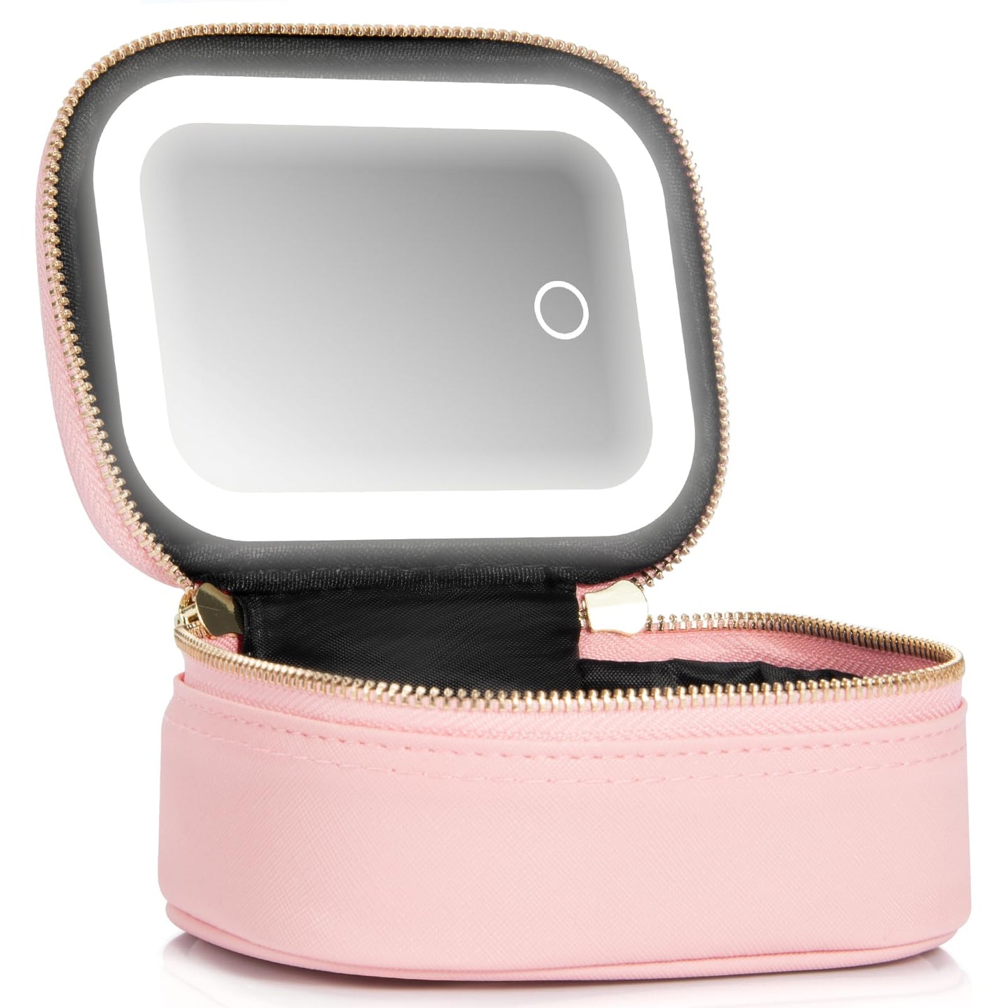 Mini Makeup Bag with Led Mirror, Small Travel Make up Bag 3 Light Modes Adjustable Brightness, for Women Organizer Cosmetic Bag, Portable Travel Train Toiletry Bag, for Pool Parties Work Touch-Ups