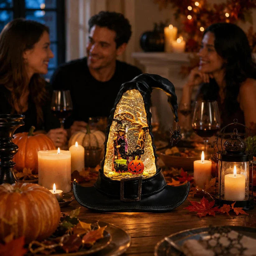 🎃🧙‍♀️Witches Hat Lighted Water Lantern With Swirling Glitter - USB Included