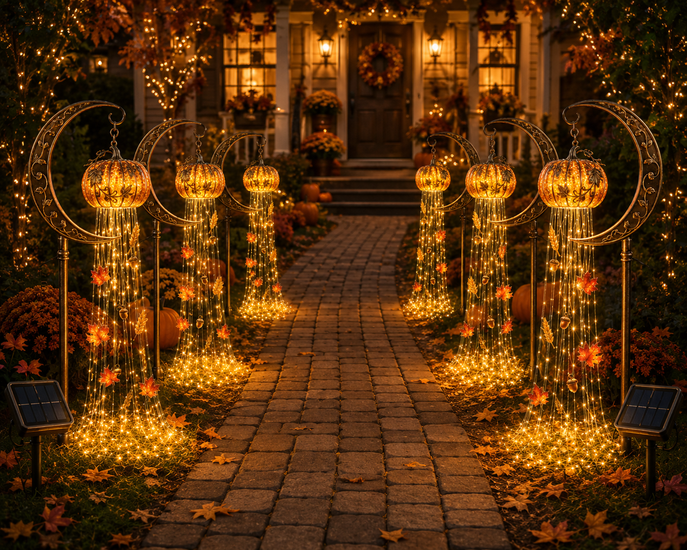🎃 Harvest Moon Pumpkin Glow Solar Cascade Yard Light