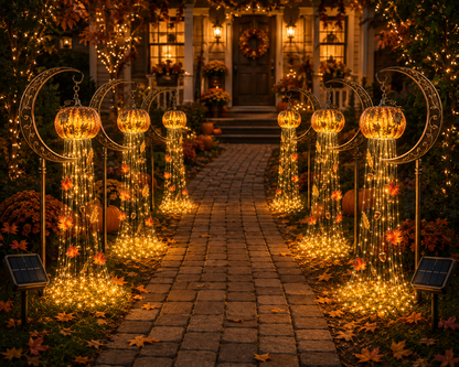 🎃 Harvest Moon Pumpkin Glow Solar Cascade Yard Light