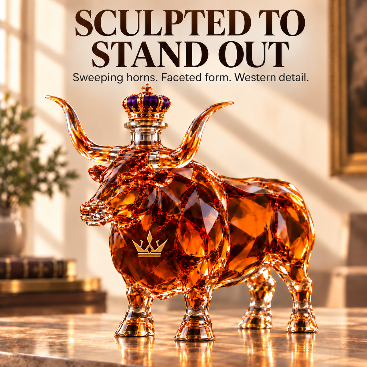 👑Western Bull Whiskey Bottle🐂Embossed display gift box