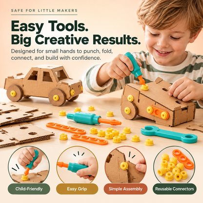 🛠️✨ Kids' DIY Cardboard Building Tool Kit – Creative Construction & Reusable Connectors