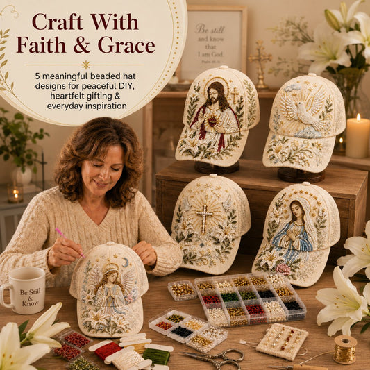 ✝️🧢 Premium Christian Faith Beaded Hat DIY Kit | Luxury Flocked Canvas with Scratch-Resistant Non-Fading Pearl Beads DIY Handmade Devotional Cap Decor 🕊️🪡✨