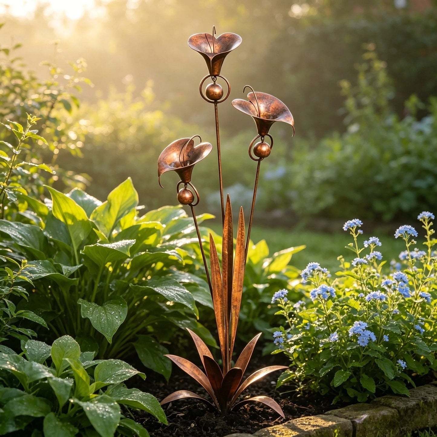 ⚡️Flash Sale🏡Flamed Copper Three Calla Lilies Garden Stake with Bells