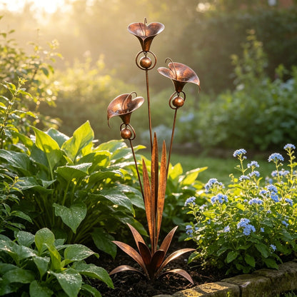 ⚡️Flash Sale🏡Flamed Copper Three Calla Lilies Garden Stake with Bells