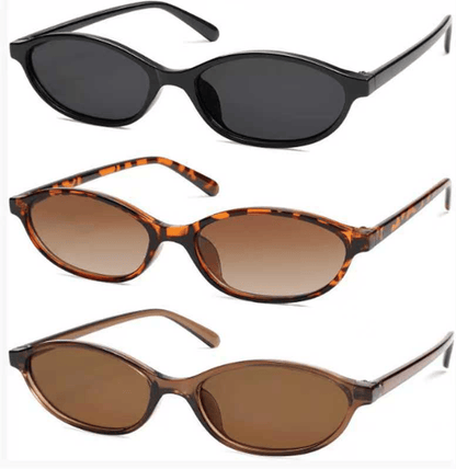 😎 Summer Trend Retro Oval Sunglasses 🕶️ 3 PCS Women's 90s Cat Eye Sunnies, Lightweight Narrow Shades with UV Protection, Vintage Rich Girl Trendy Eyewear