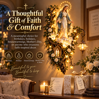 🙏 Blessed Mother Lighted Wall Decor – 3D Virgin Mary Art with Warm Glow✨