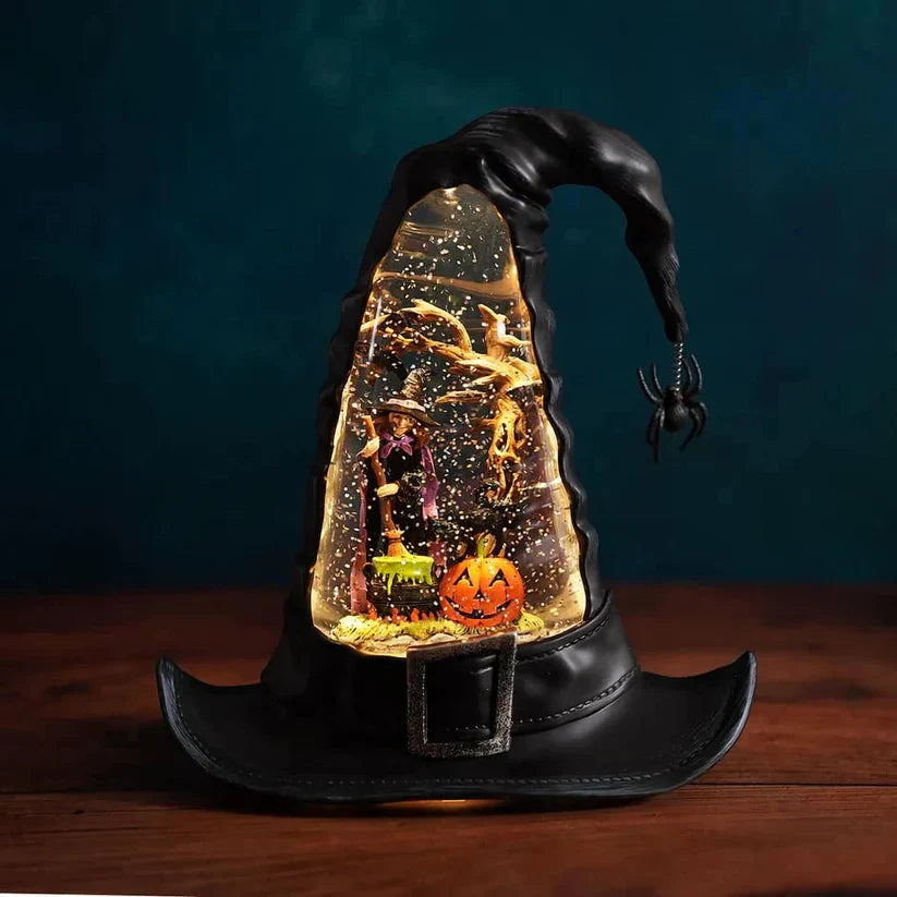 🎃🧙‍♀️Witches Hat Lighted Water Lantern With Swirling Glitter - USB Included