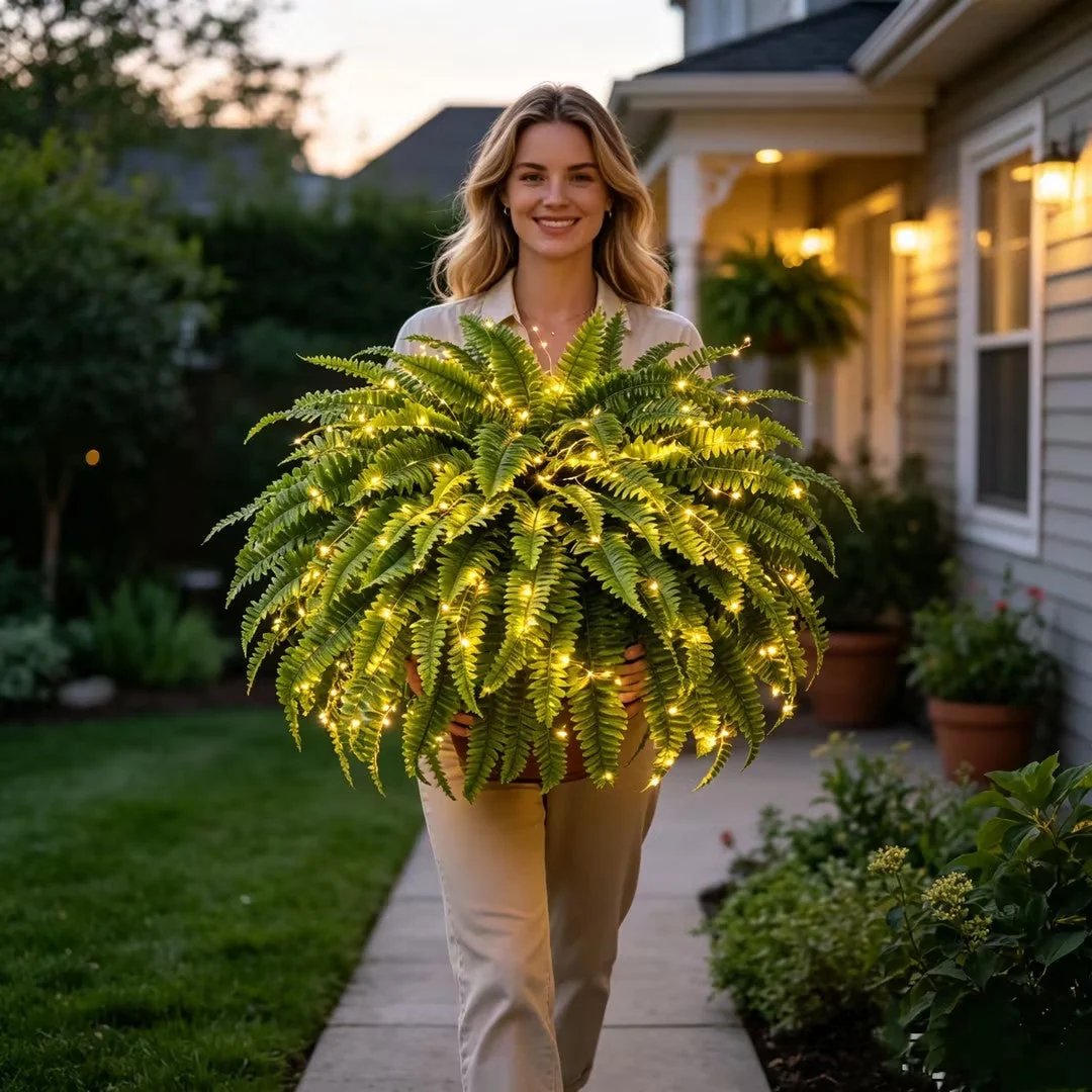 💛Glowing Boston Ferns with Lights -  🍃 Zero Watering, Zero Maintenance