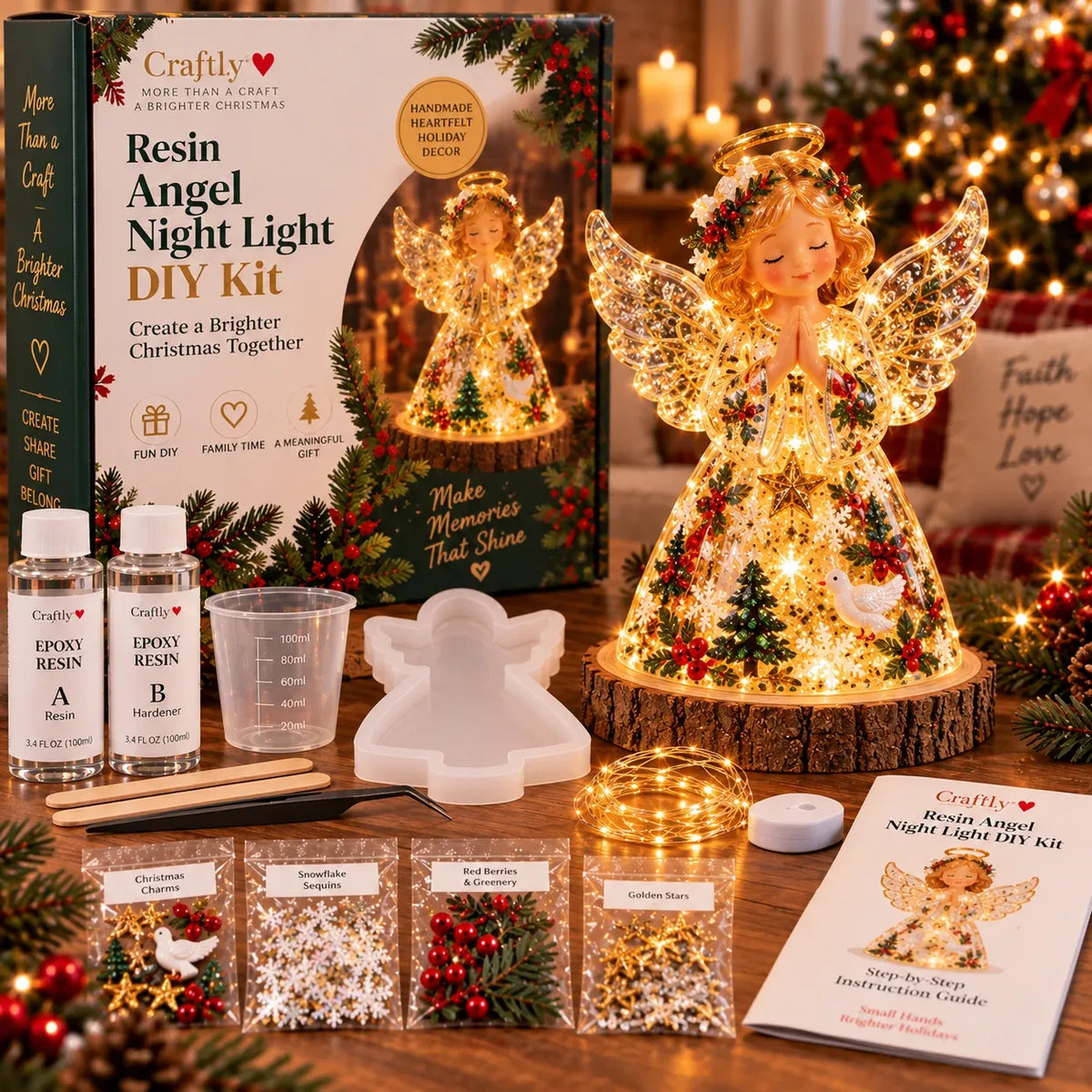 🎄 Resin Christmas Tree Night Light DIY Kit – Beginner-Friendly Craft Set