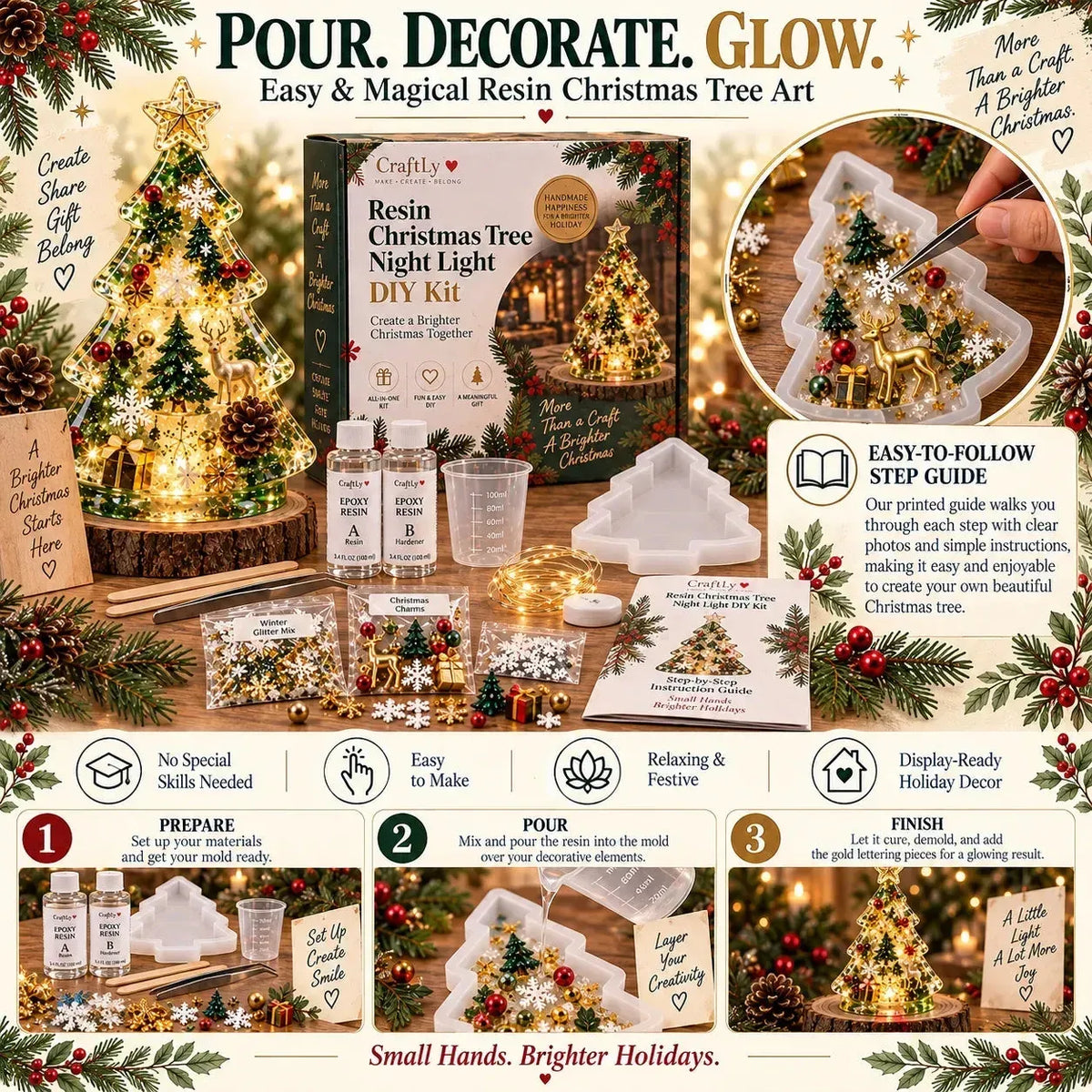 🎄 Resin Christmas Tree Night Light DIY Kit – Beginner-Friendly Craft Set