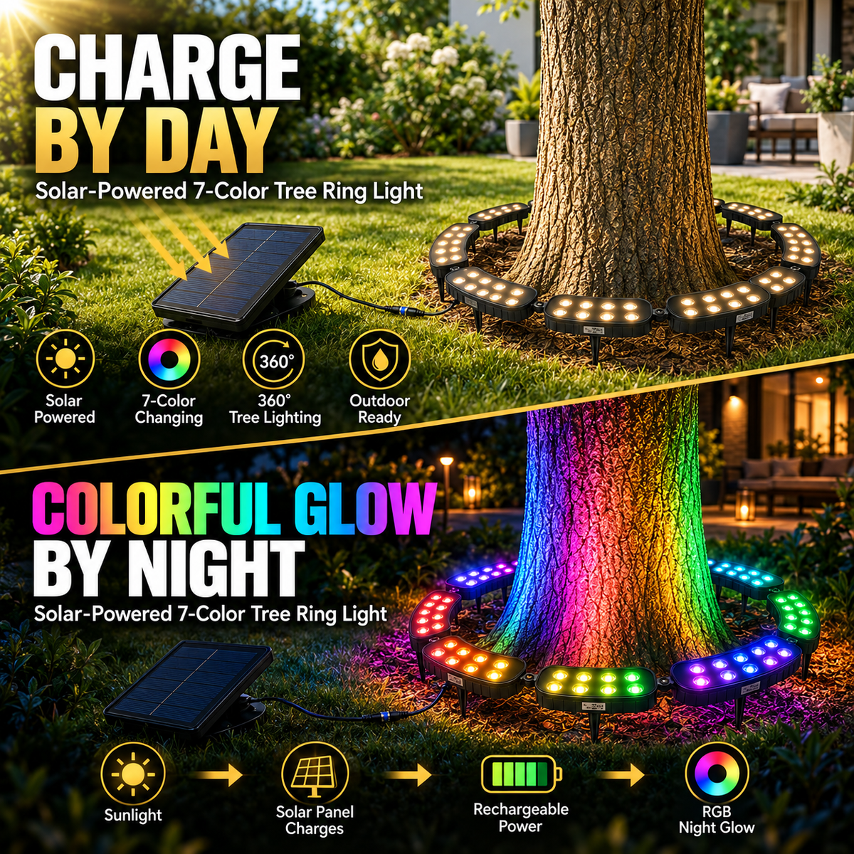 ✨Solar RGB Tree Ring Lights – Color-Changing Outdoor Landscape Lighting