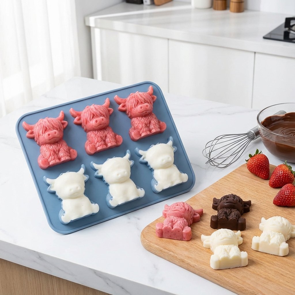 ⏰Last day Promotion🐮 Mini Highland Cow Ice Cube & Dessert Mold 🧊🍪 Cute 3D Ice for Drinks, Parties & Gifts💕