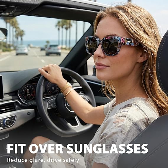 🕶️ Polarized Sunglasses for Women – UV400 Protection, Floral Frame, Fit Over Prescription Glasses