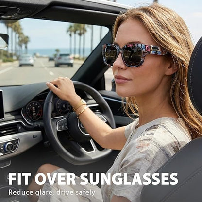 🕶️ Polarized Sunglasses for Women – UV400 Protection, Floral Frame, Fit Over Prescription Glasses