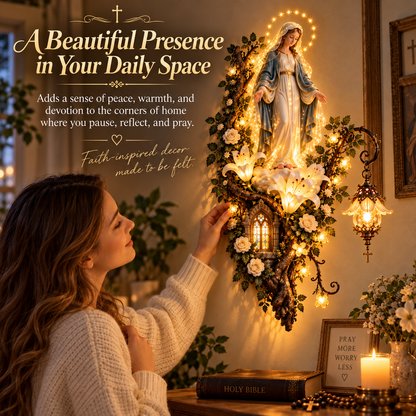 🙏 Blessed Mother Lighted Wall Decor – 3D Virgin Mary Art with Warm Glow✨
