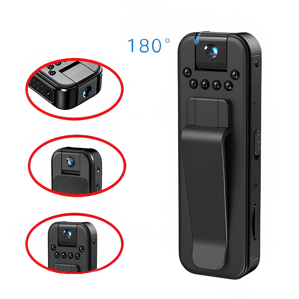 Mini body camera with 180 degree rotating lens