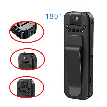 Mini body camera with 180 degree rotating lens