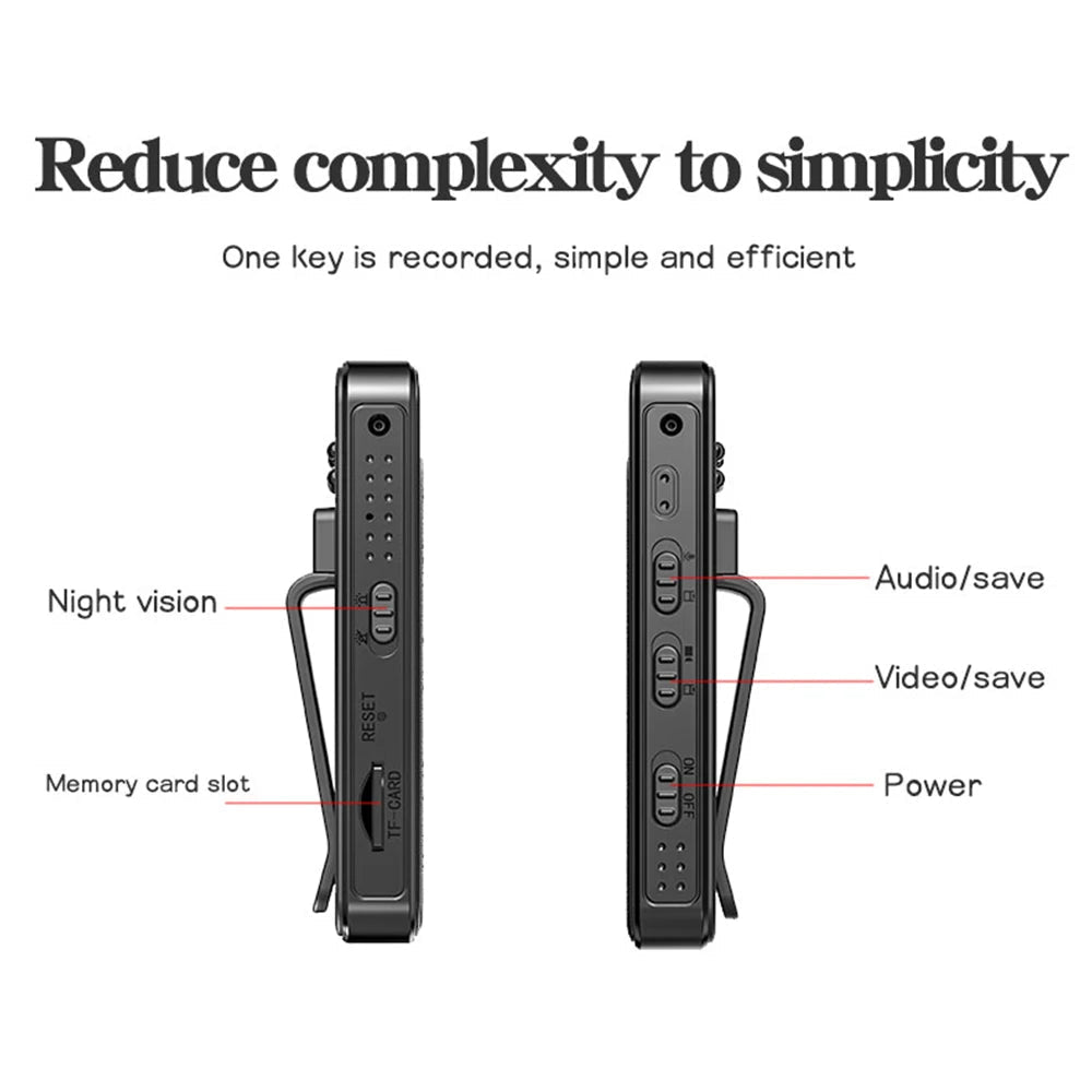 Mini body camera controls for night vision audio video and power