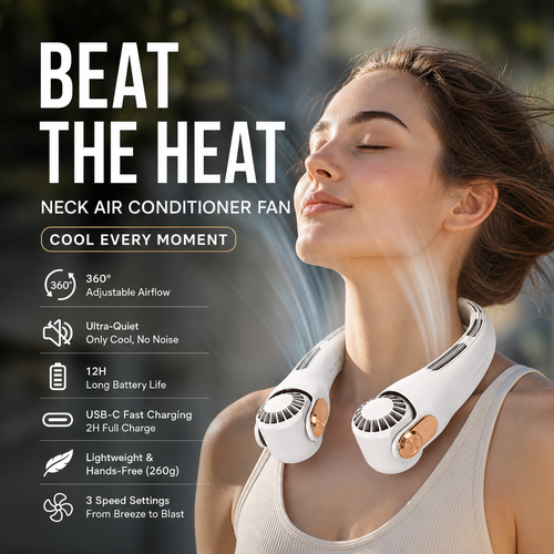 🥳2026 HOT SALE🥳💨50% OFF!🍃Neck Air Conditioner Fan – Ultra‑quiet, 360° rotating, 3 speeds. Hands‑free cooling, long battery. Summer essential! 😎🌬️