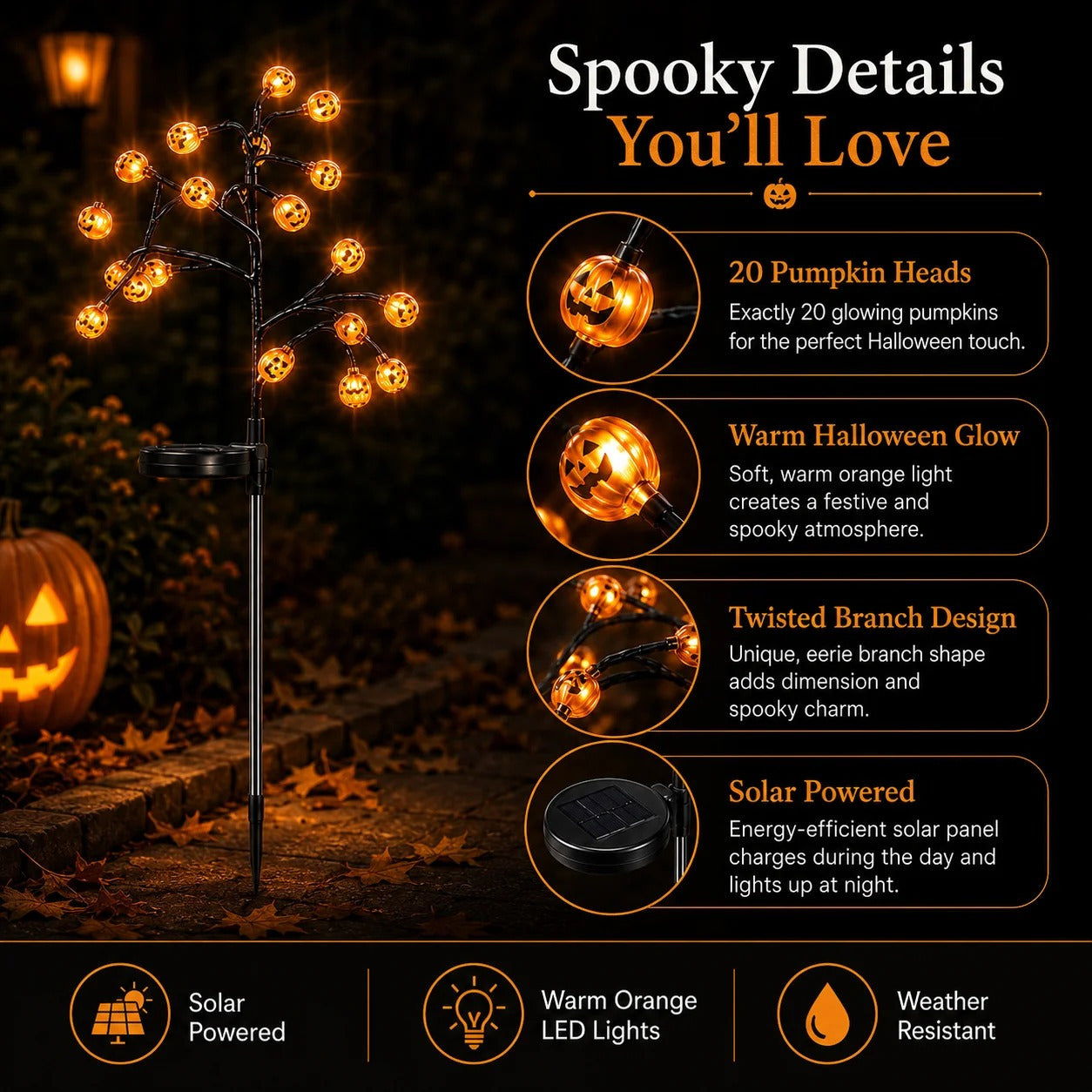 🏆 Top Selling Halloween Outdoor Decor 🔥Solar Pumpkin Pathway Lights