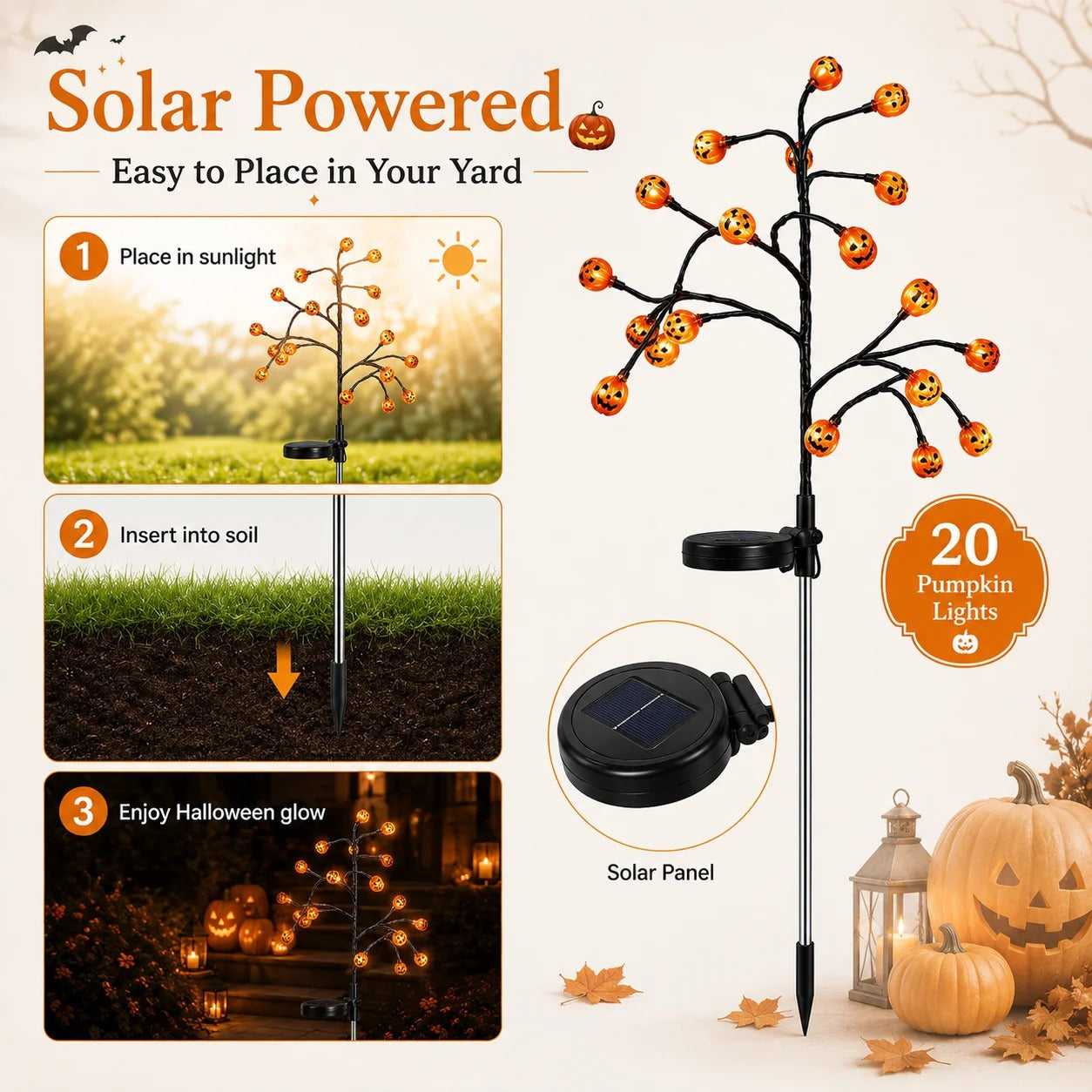 🏆 Top Selling Halloween Outdoor Decor 🔥Solar Pumpkin Pathway Lights