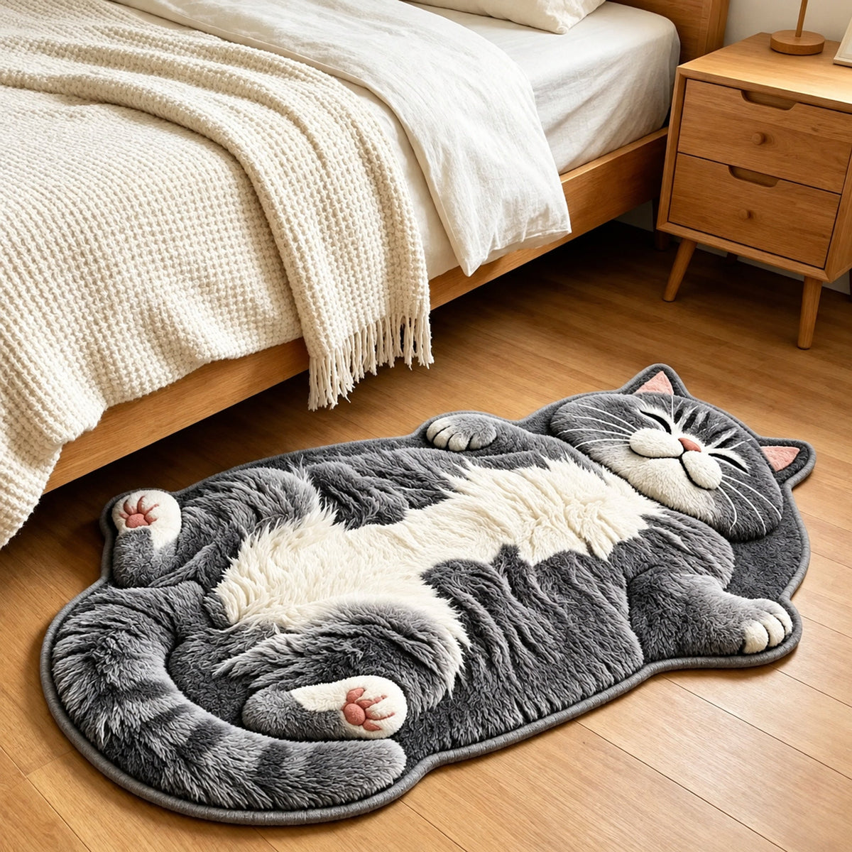 🐱 Chubby Tabby Cat Rug – Soft Washable Animal-Shaped Floor Mat