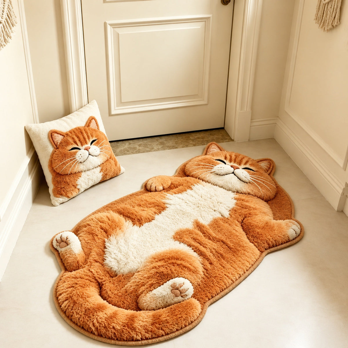 🐱 Chubby Tabby Cat Rug – Soft Washable Animal-Shaped Floor Mat