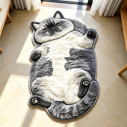 🐱 Chubby Tabby Cat Rug – Soft Washable Animal-Shaped Floor Mat