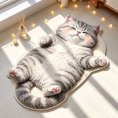 🐱 Chubby Tabby Cat Rug – Soft Washable Animal-Shaped Floor Mat