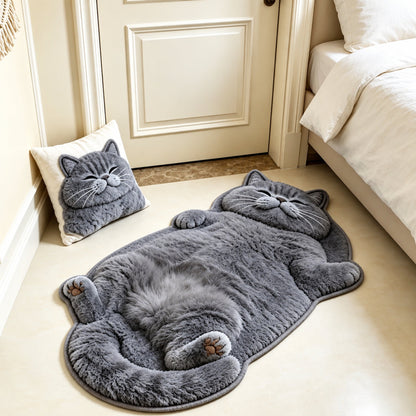 🐱 Chubby Tabby Cat Rug – Soft Washable Animal-Shaped Floor Mat