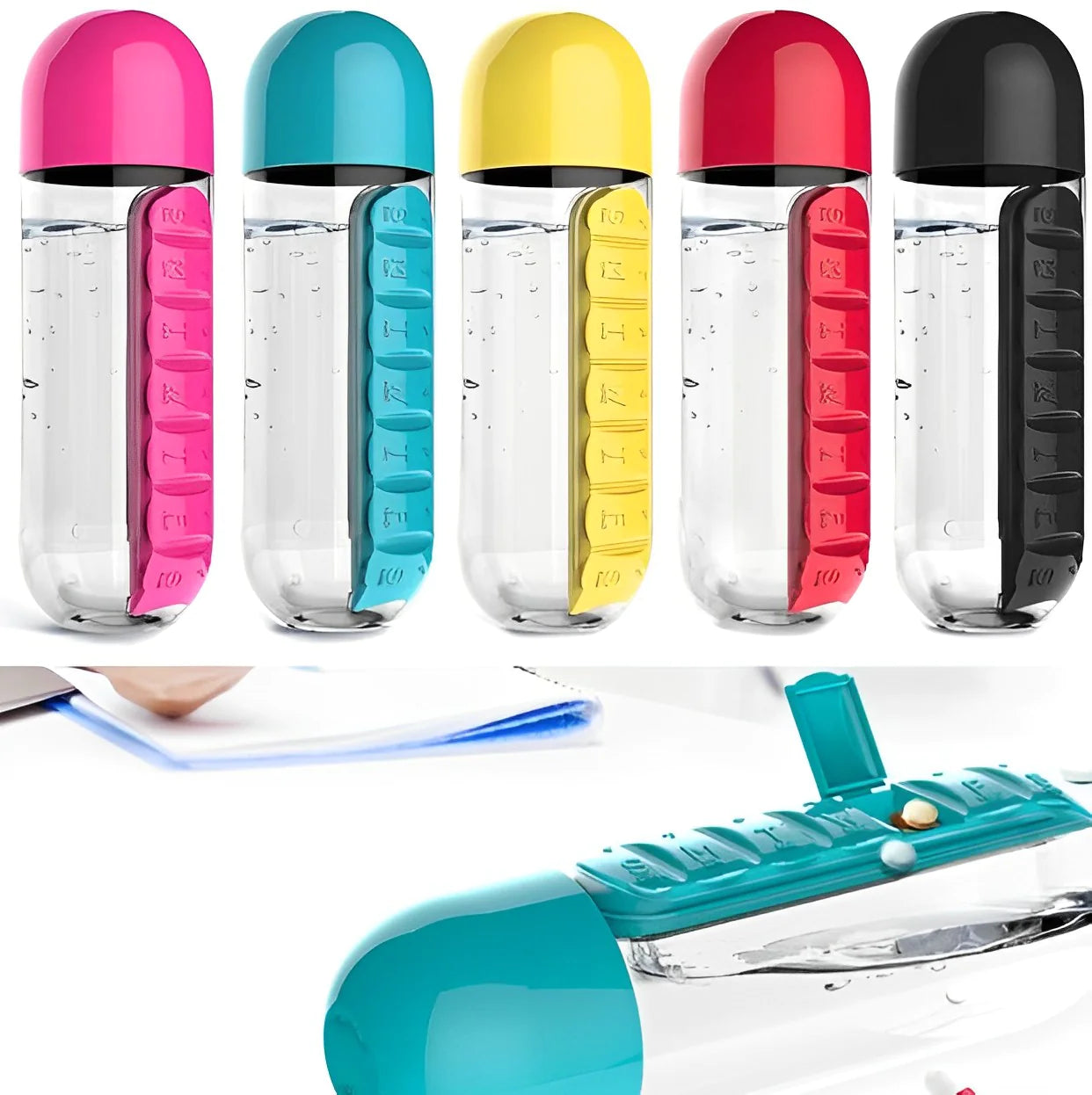 Multi-Use Pill & Water Bottle for Travel (600 Ml, Mix Color)