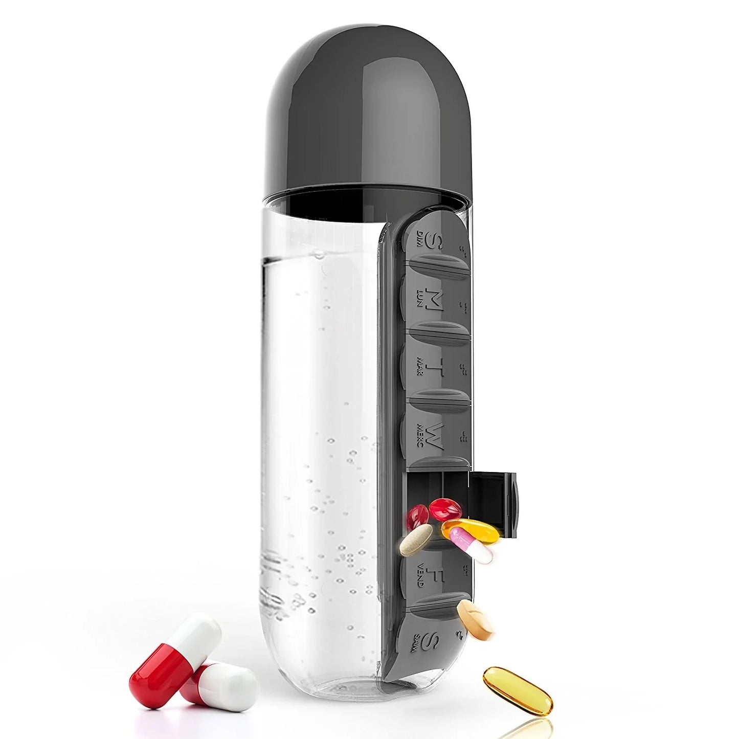 Multi-Use Pill & Water Bottle for Travel (600 Ml, Mix Color)