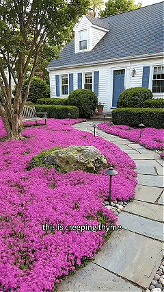 Creeping thyme surrounding a garden path