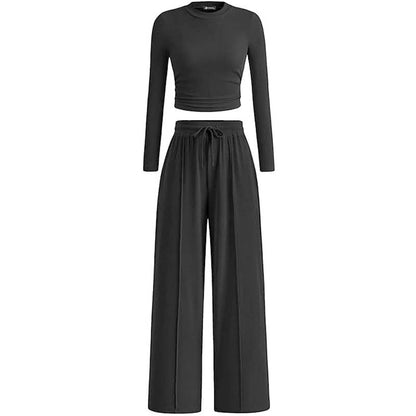 Crop Top Straight Leg Pants 2-Piece Lounge Set