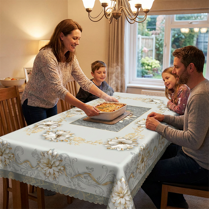 ⏳Limited-time 50% off⏰Elegant Waterproof Embossed Floral Tablecloth💮Elevate Your Dining & Simplify Cleanup👍