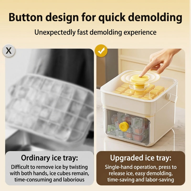 One-Press Ice Cube Tray with Storage Bin